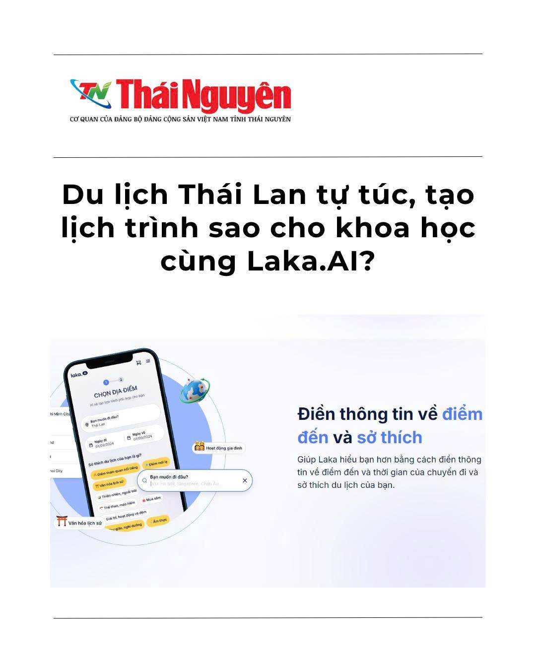 [Báo Thái Nguyên] Du lịch Thái Lan tự túc - Tạo lịch trình sao cho khoa học cùng LakaAI